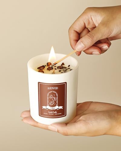 AOOVOO Macchiato Coffee Scented Candles for Women - Aromatherapy Candle with Crystals Inside, 10oz, 60H Burning Time, Soy Candles for Home Scented, Birthday Gifts Valentines Day Candle for Women Mom - Image 5