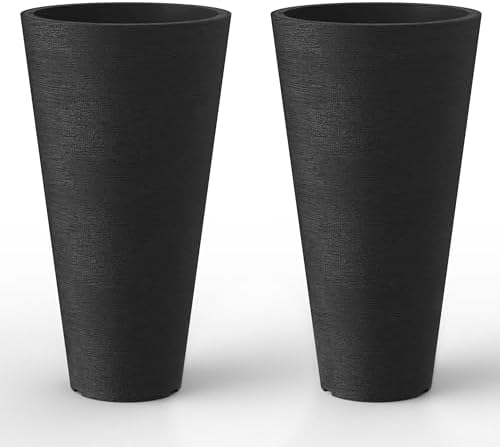 Kante Set of 2 Black Plastic Round Planters 23" Tall Home & Outdoor by Unknown