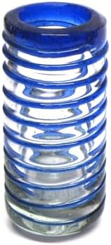 Cobalt Blue Spiral 2 oz Tequila Shot Glasses (set of 6), Recycled Glass, Lead-free, Toxin-Free (Shot) by MexHandcraft