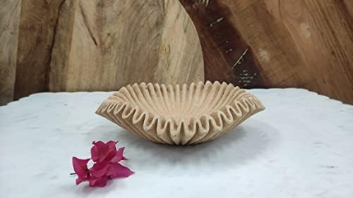 Yellow Sandstone Bowl Fruit Bowl Stone Bowl Decorative Bowl Decorative Trays Stone Fruit Bowl Ruffle Bowl Floral Bowl Home Decor (12 inches) - Image 3