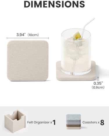 Fluxynara Felt Coasters with Holder, Set of 8 for Drinks, River Pebble - Image 2