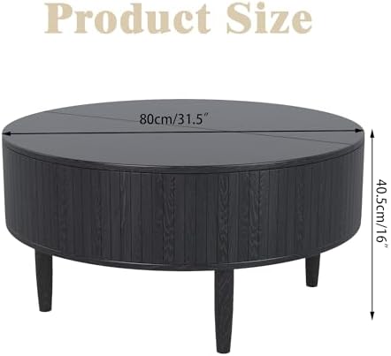 Round Fluted Lift Top Coffee Table with Storage, Mid Century Modern Coffee Table for Living Room, Home Small Space,31.5" Fluted Center Table (Black, 31.5inch) - Image 2