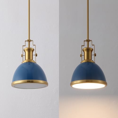 JONATHAN Y Homer Industrial Dome Pendant 10", Navy/Brass Gold - Image 7