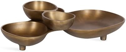 Kate and Laurel Cluso Modern Metal Tabletop Footed Cluster Tray, 14 x 10, Antique Brass, Sculptural Cast Aluminum Food-Safe Tray for Kitchen or Entryway Decor by KateandLaurel