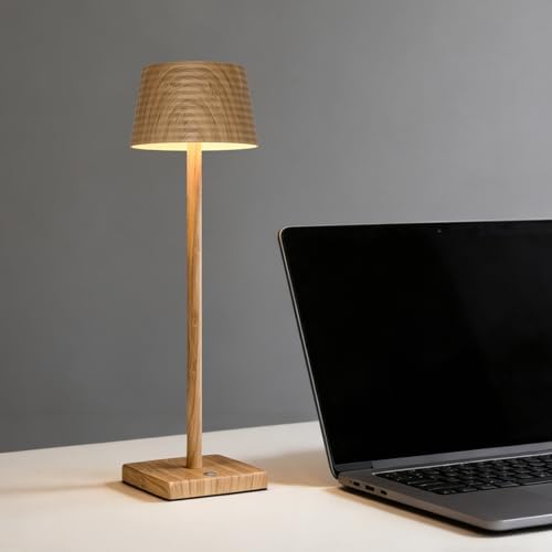 Cordless Rechargeable LED Table Lamp Set of 2, Wood Grain - Image 2