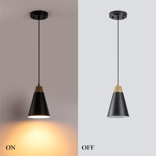 Dijiahua Black Kitchen Pendant Lighting Over Island 3 Pack,Small Modern Farmhouse Chandeliers with Hammered Metal Cone Shade,Mini Industrial Adjustable Cord Hanging Ceiling Lamp Fixtures Over Sink - Image 7