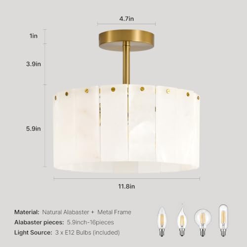 Modern Alabaster Ceiling Light, 11.8" Small Marble Light Fixture - Image 5