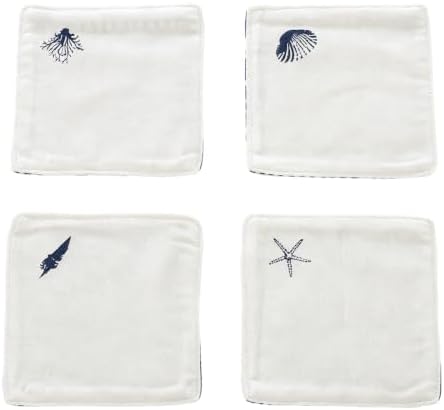 Coastal Cloth Coasters for Drinks, White Base Small Shell, 4PCS by Unknown
