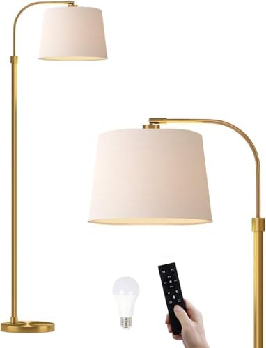 Oneach 62" Arc Floor Lamp for Living Rooms, Gold Tall Standing Lamps with Remote and Stepless Dimmable Bulb, Modern Reading Light for Bedrooms Corner Nursery Kid Office (Bulb Included) by Oneach