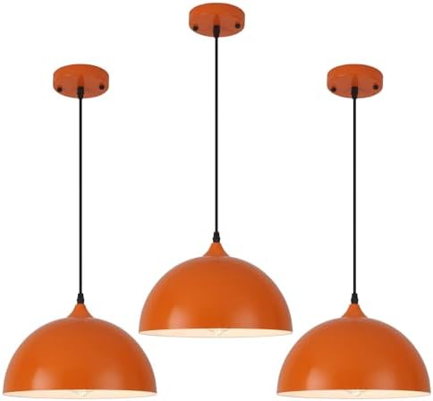 Orange Pendant Lights, 11.8" Kitchen Pendant Light 3 Pack, Industrial Pendant Light Fixtures for Kitchen Island, Farmhouse Pendant Lighting for Bedroom, Living Room, Cafe, Bar, Hallway by PINDODO
