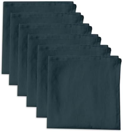 100% Pure Linen Dinner Cloth Napkins 15 x 15 Inch Navy Blue - Set of 6 Pack European Flax Natural Fabric Washable for Home and Kitchen by LinendoHOME