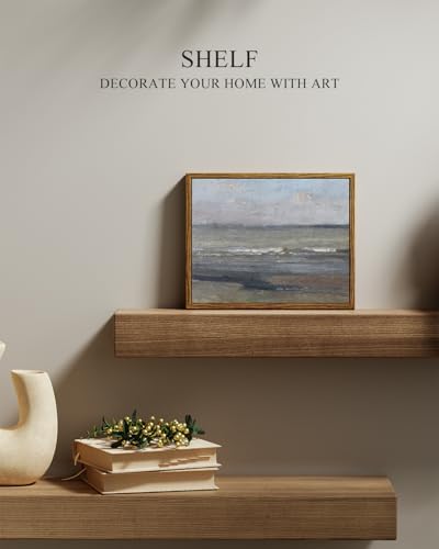InSimSea Framed Canvas Wall Art, Vintage Coastal Landscape Painting, Rustic Nature Scenery Decor for Living Room Shelf Hallway,10x8in, Soft Blue Tones - Image 2