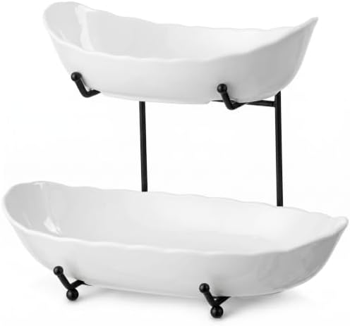HBlife 2 Tier Large Fruit Bowl, Ceramic Fruit Basket for Kitchen Counter by HBlife