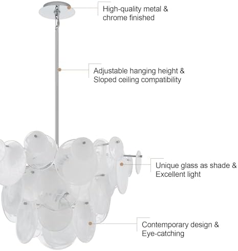 Dia 28 Inch, Modern Glass Chandeliers for Farmhouse, Large Unique Pendant Chandelier for Dining Room Bedroom Entryway Kitchen Foyer, Chrome Finish - Image 5