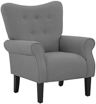 YOLENY Modern Accent Chair,High Back Armchair,Upholstered Fabric Button Single Sofa with Wooden Legs for Living Room,Bedroom,Club,Grey by YOLENY