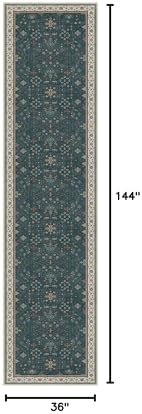 Hazo Haus Dark Green Hallway Runner Rug 12 ft Long - Modern Vintage Boho Eclectic Floral with Brown Accent, Washable Low Pile Non-Slip Extra Long Wide Runner Rugs for Kitchen, 3x12 - Image 2