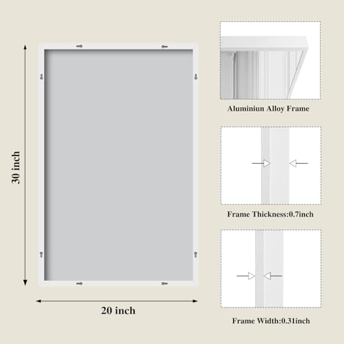 Koonmi White Rectangle Wall Mirror, 20x30 Inch Bathroom Mirror, Aluminum Frame Vanity Mirror for Entryway, Living Room, Bedroom Bathroom, Hangs Horizontally or Vertically - Image 2