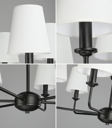 6-Light Black Pendant Chandelier with Fabric Shades, E12 Base - Farmhouse & Industrial Style for Kitchen, Living Room, Dining Room, or Bedroom Lighting - Image 7
