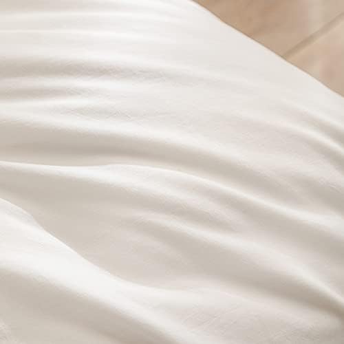 BESTOUCH Cotton Solid Duvet Cover Set Linen Feel Off White Oversized King - Image 6