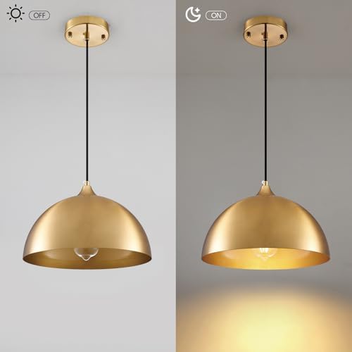 Gold Pendant Light 11.8", Industrial Dome Pendant Lights with Gold Interior, Adjustable Farmhouse Hanging Light for Kitchen Island Dining Room Bedroom Restaurant, 3 Pack - Image 5