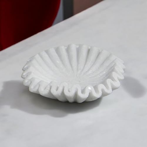 Marble Ruffle Bowl Handcrafted Decorative ScallopBowls - Antique Catchall Jewelry Dish Fruit Organizer for Home & Kitchen (6 inches) - Image 3