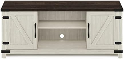 Furinno Jensen Farmhouse Barn Door Living Room TV Stand with Storage Cabinets for TV up to 70 Inch, Ebony/White Wash - Image 5