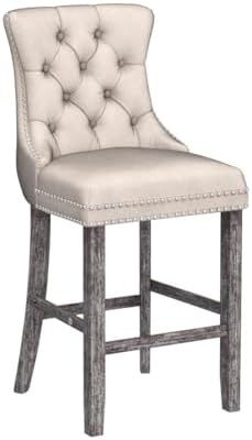 SoarFlash Modern Velvet Upholstered Bar Stools Set of 2 with Wood Legs, Button Tufted,Chrome Nailhead, Counterstool Seat, Armless Bar Chairs (Beige) - Image 4