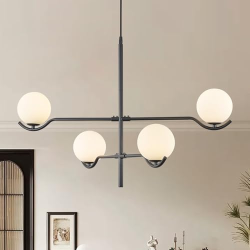 CATINER Modern 31" 4-Light Black Sputnik Chandelier with Milk Glass Globe by CATINER