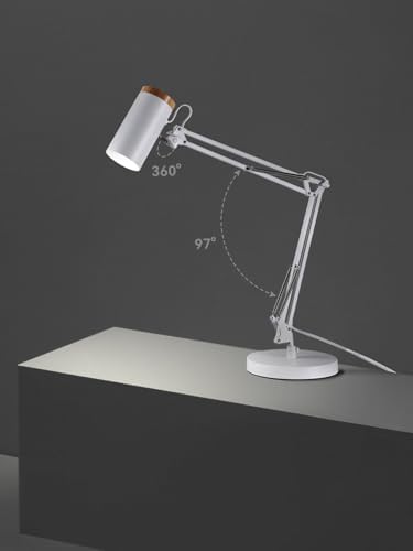 TORCHSTAR Tall Swing Arm Desk Lamp with Wooden Accent, Large Size, White - Image 3