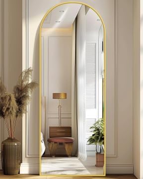 Antok Full Length Mirror, 59"x18" Floor Mirror with Stand, Gold, Arched - Image 2