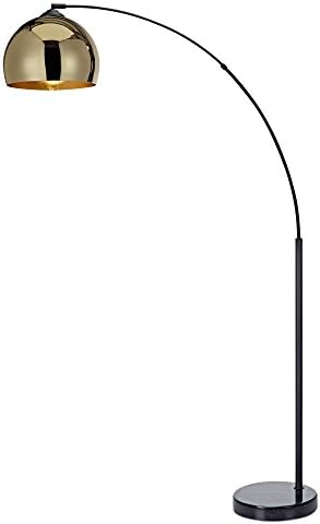 Teamson Home Arquer 66.93" Arc Floor Lamp for Living Rooms, Home Offices, Dining Rooms, Bedrooms with Faux Black Marble Base and Gold Bell Shade by TeamsonHome