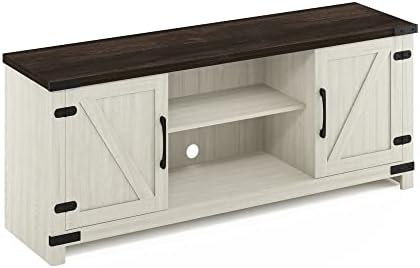 Furinno Jensen Farmhouse Barn Door Living Room TV Stand with Storage Cabinets for TV up to 70 Inch, Ebony/White Wash - Image 4