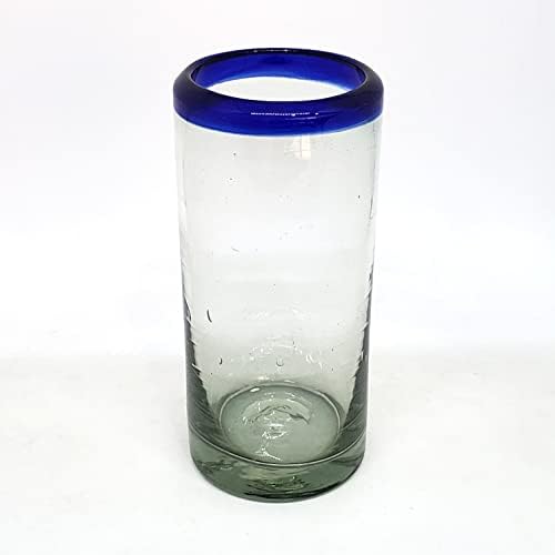 Cobalt Blue Rim 14 oz Highball Glasses (set of 6), Recycled Glass, Lead-free, Toxin-Free (Highball) - Image 2