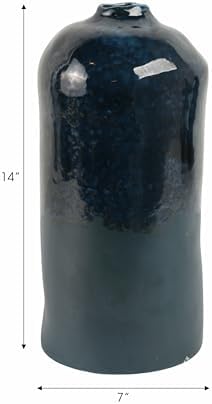 Polished Ceramic Vase for Bathroom Decor - Circle Earthenware Centerpiece for Home, Bedroom, Kitchen, and Living Room - Contemporary Flower Pots for Office, Entryway and Hallway - 14", Blue - Image 4