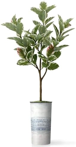 Artificial Tree in Blue Gray Industrial Line Pattern Planter, Fake Rubber Silk Tree for Indoor and Outdoor Home Decoration - 70" Overall Tall (Plant Pot Plus Tree) - Image 2