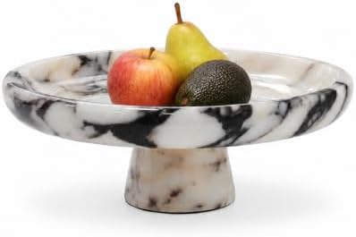 Marble Fruit Bowl with Pedestal, 9.8" Calacatta Viola Decorative Bowl by BekPooQ