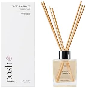 Doctor Aromas Premium Reed Diffuser Diffuser Glass Jar Set Elegant Scent for Home, Room or Bathroom and Fresh Air Scent Lasting Home Fragrance Over 90 Days (Pack of 1, Posh) by DOCTORAROMAS