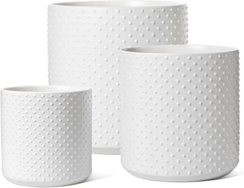LE TAUCI 10+8+6 Inch Ceramic Pots for Plants, Indoor Planters with Drainage Hole and Plug, Raised Dots Cylinder Flower Pots Set of 3 for Living Room and Bedroom, Matte, White by LETAUCI