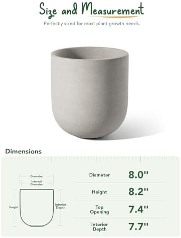 LE TAUCI 8 Inch Ceramic Plant Pot, Indoor Planter, Neutral Gray - Image 3