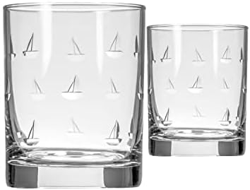 Rolf Glass Sailing Double Old Fashioned Glass | 13oz Engraved Whiskey Glasses | Lead-Free and Diamond-Wheel Engraved | Nautical Sailboat Design | Proudly Made in the USA | Set of 2 by RolfGlass