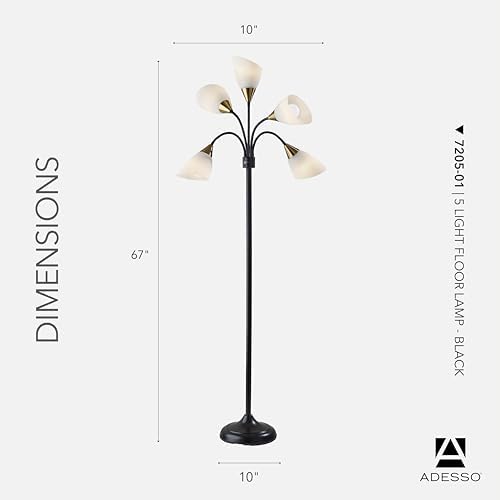 Adesso 5-Light Floor Lamp, Black, Movable Shades, Adjustable, 67” - Image 6