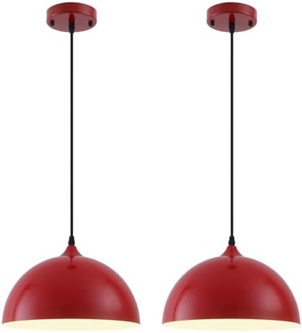 Red Farmhouse Pendant Light 11.8inches 2 Packs,Kitchen Pendant Lights, Industrial Pendant Light, Pendant Lights Kitchen Island for Living Room, Bedroom, Dinning Room, Office by SESIMENTLogoGoboProjector