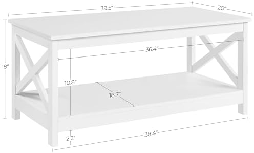 Yaheetech White Coffee Table for Living Room, X-Design Storage Shelf, 39.5" - Image 2