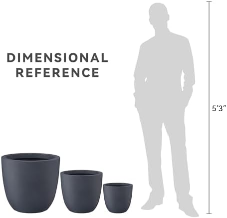 Kante Set of 3 Charcoal Concrete Bowl Planters 18" 14" 10" Dia - Image 6