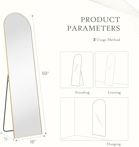 DUMOS Arched Mirror Full Length Floor, 59x16 Inch Full Body Standing Mirror - Image 2