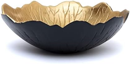 Leaf Bowl for Serving Fruits, Appetizers - Black & Gold - Elegant Home Decor Centerpiece Serveware Charcuterie Catchall Vanity Dish For Entertaining, Wedding 9" D 3" H by Gute