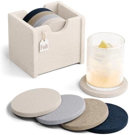 Fluxynara Felt Coasters with Holder, Set of 8 for Drinks, Nordic Slate by FLUXYNARA
