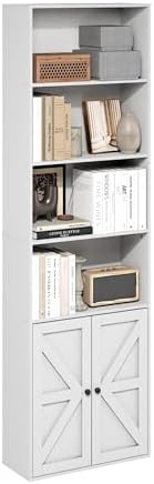 Furinno Jensen Farmhouse Style 6-Tier Book Shelf with Doors, White by Furinno-FitsYourSpaceFitsYourBudget