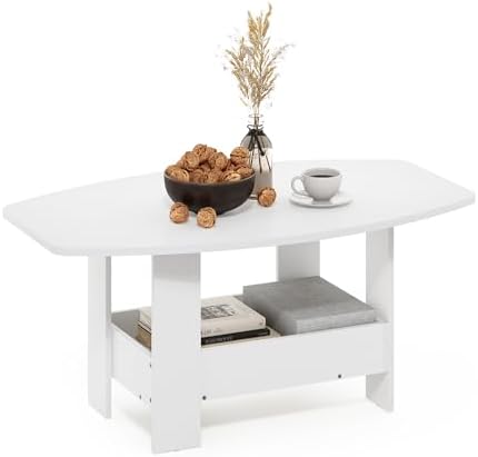 Furinno Simple Design 2-Tier Coffee Table with Lower Shelf, Plain White - Image 3