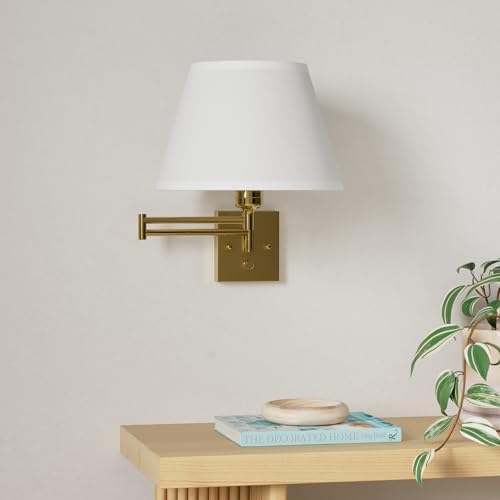 TRLIFE Remote Control Dimmable Wall Sconce, Adjustable Color Temperature 2700K-6500K Brushed Brass Swing Arm Wall Lights with Plug in Cord, 11.8" Large White Shade(2 Pack, 2 Bulbs) - Image 2